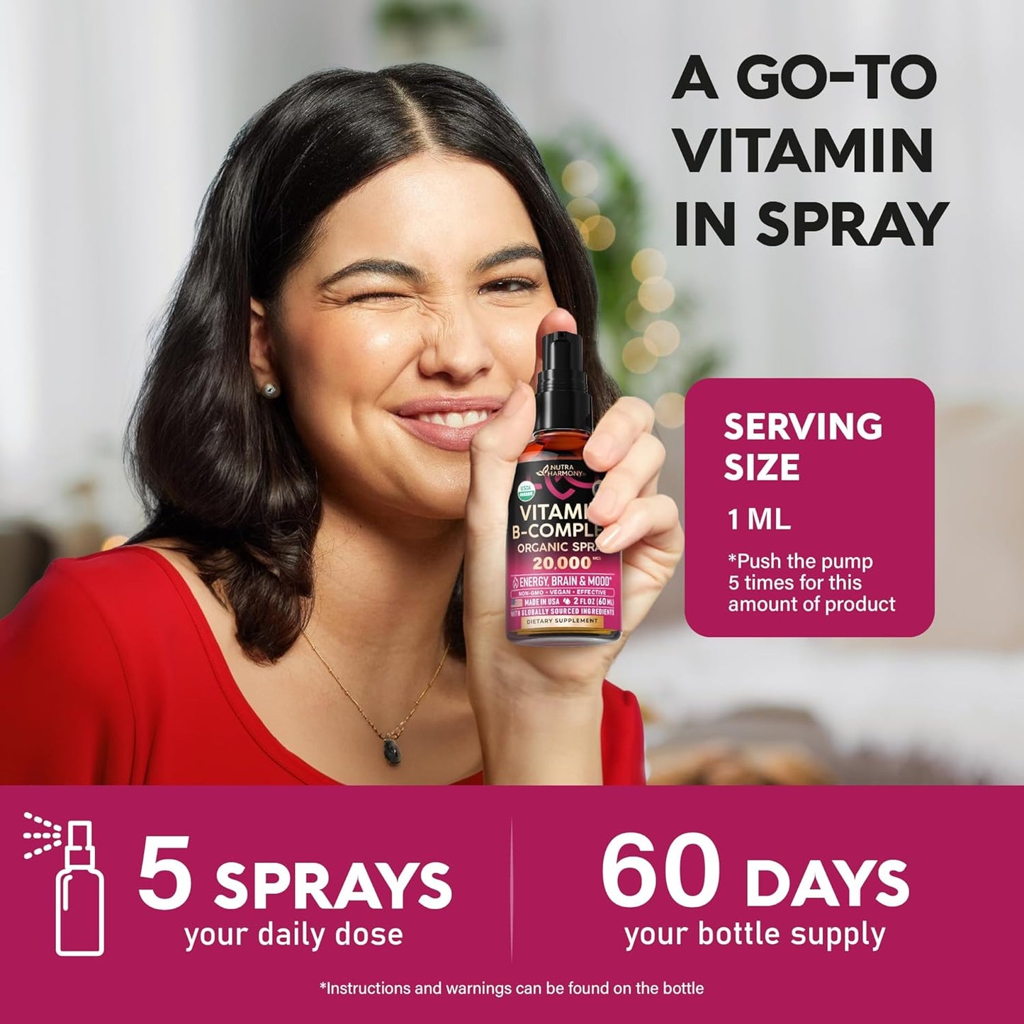 Spray Líquido de Vitamina B-Complex Orgánico USDA 8-en-1 - Ácido Pa...