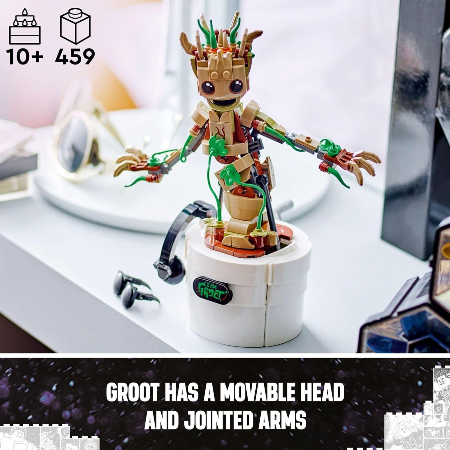 LEGO Marvel Dancing Groot, Guardianes de la Galaxia Juguete, regalo de cumpleaños construible, juguete de Marvel, juego interactivo operado a mano de superhéroe, regalo de Marvel para niños, figura