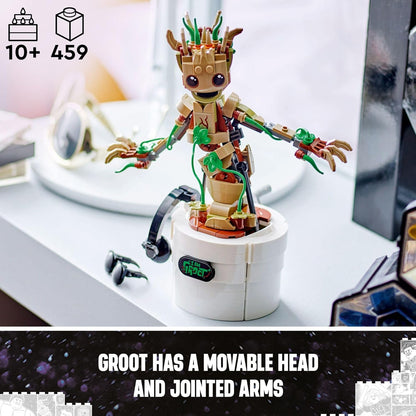 LEGO Marvel Dancing Groot, Guardianes de la Galaxia Juguete, regalo de cumpleaños construible, juguete de Marvel, juego interactivo operado a mano de superhéroe, regalo de Marvel para niños, figura