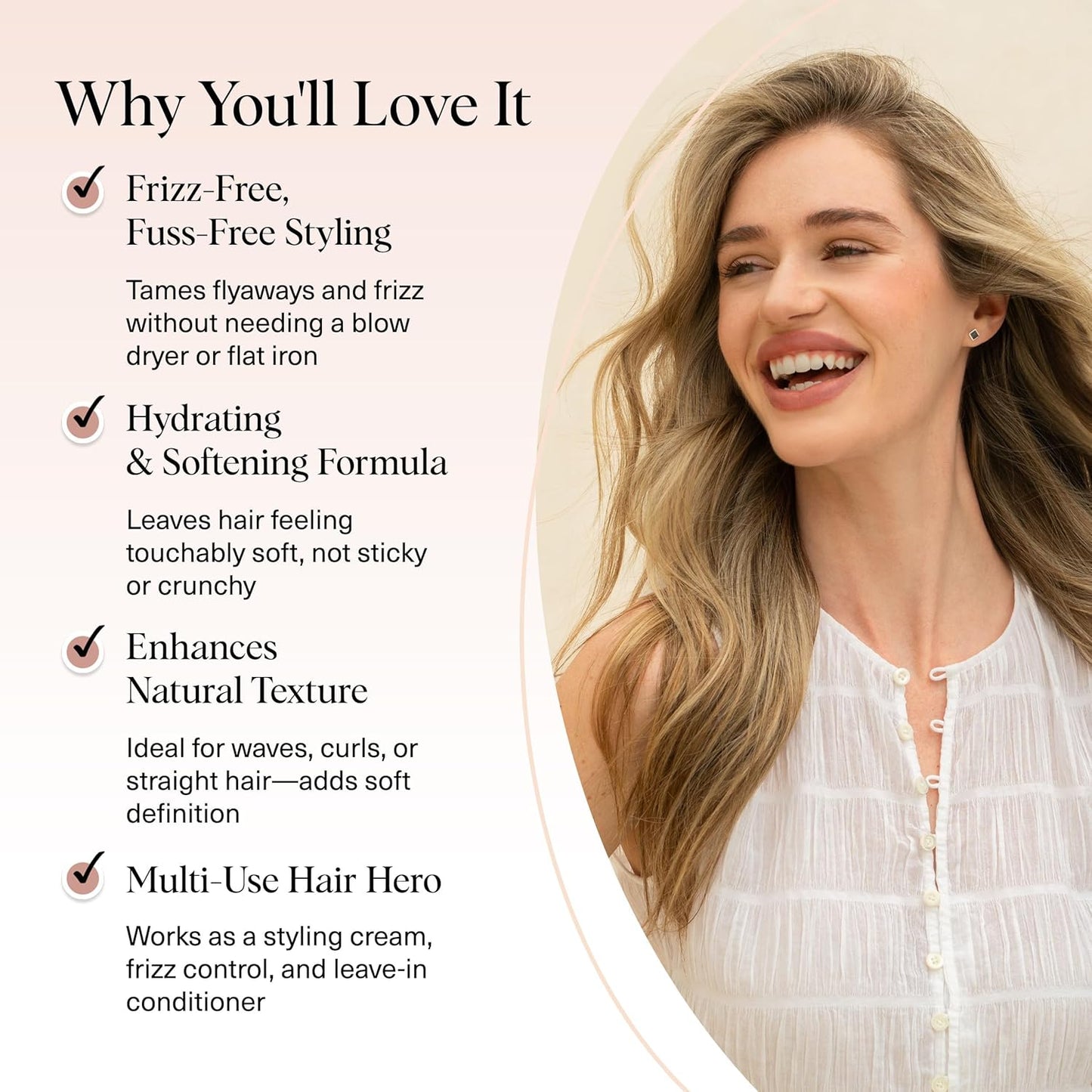 Kitsch Crema suavizante de secado al aire para el cabello, producto para el cuidado del cabello con aceite de ricino y aceite de coco, crema de peinado sin peso, mejora la apariencia de la textura