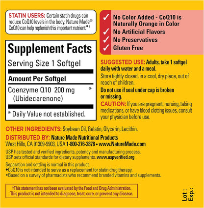 Nature Made CoQ10 200 mg, suplemento dietético para apoyo a la salu...