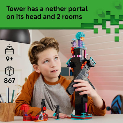 LEGO Minecraft The Enderman Tower - Juguete de construcción para niños y niñas - Set de construcción de videojuegos para niños, edades 9+ - 2 juguetes en 1 para juego imaginativo jugador contra