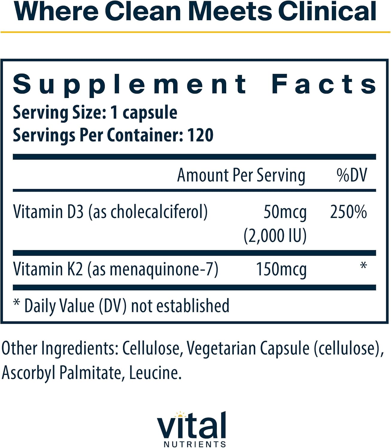 Vital Nutrients Vitamina D3 + K2 | 2000 UI | Suplemento de vitamina...
