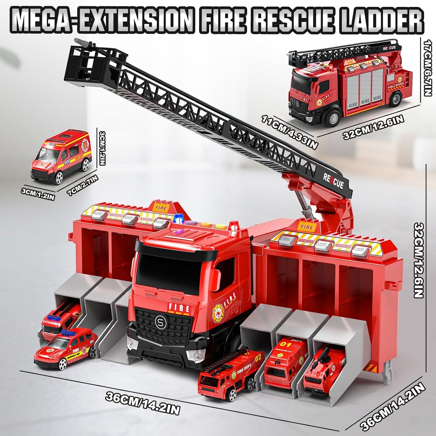 Lehoo Castle Camión de bomberos de juguete para niños de 2, 3, 4 y...