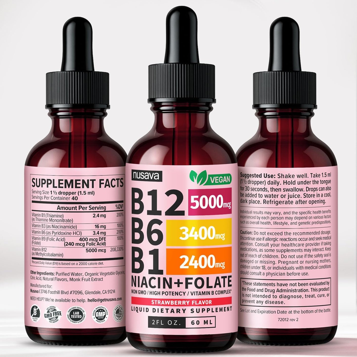 (Paquete de 4) Gotas líquidas de vitamina B12 y B6, complejo de vit...