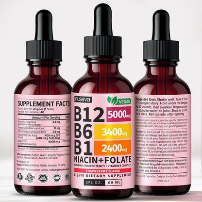 (Paquete de 4) Gotas líquidas de vitamina B12 y B6, complejo de vit...