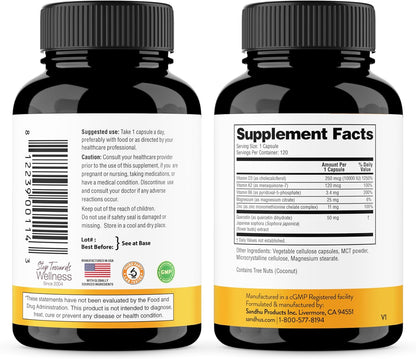 Sandhu's Vitamina D3 K2 Magnesio 10000 UI, 120 mcg K2 Cápsulas...