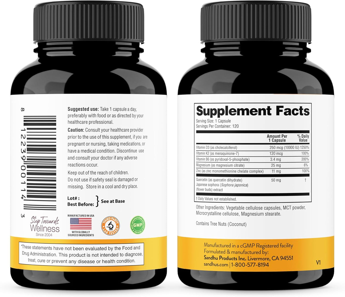 Sandhu's Vitamina D3 K2 Magnesio 10000 UI, 120 mcg K2 Cápsulas...