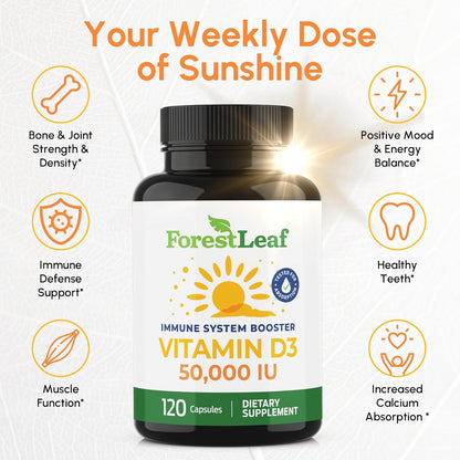 ForestLeaf - Suplemento semanal de vitamina D3 UI - Cápsulas de vit...