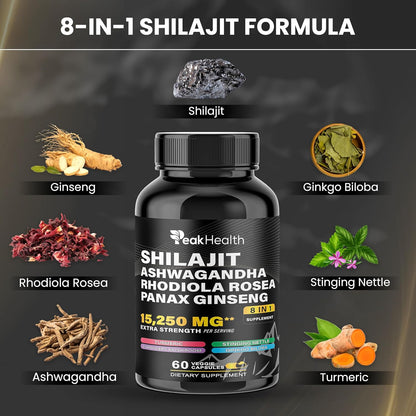Peakhealth Cápsulas de Shilajit Sea Moss Aceite de Semilla Negra As...