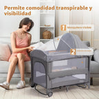 JOYMOR Cuna de viaje junto a la cama 9 en 1 con mesa de cambio, emp...