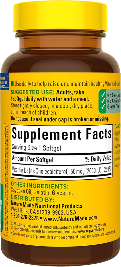 Nature Made Vitamina D3 2000 UI (50 mcg), suplemento de vitamina D...