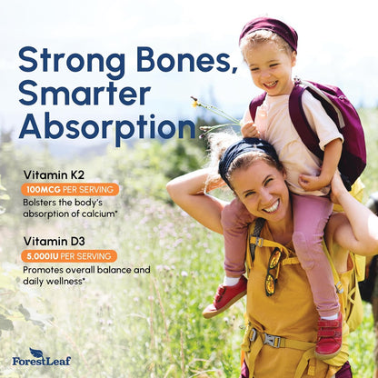 Suplemento ForestLeaf de vitamina D3 + K2 (MK7) - MenaQ7 - Calcio y...