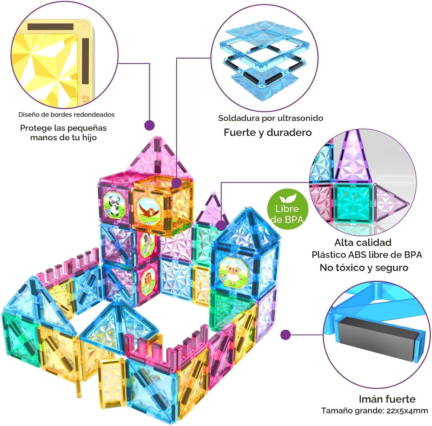 Jasonwell - Azulejos magnéticos para niños, bloques magnéticos de 1...