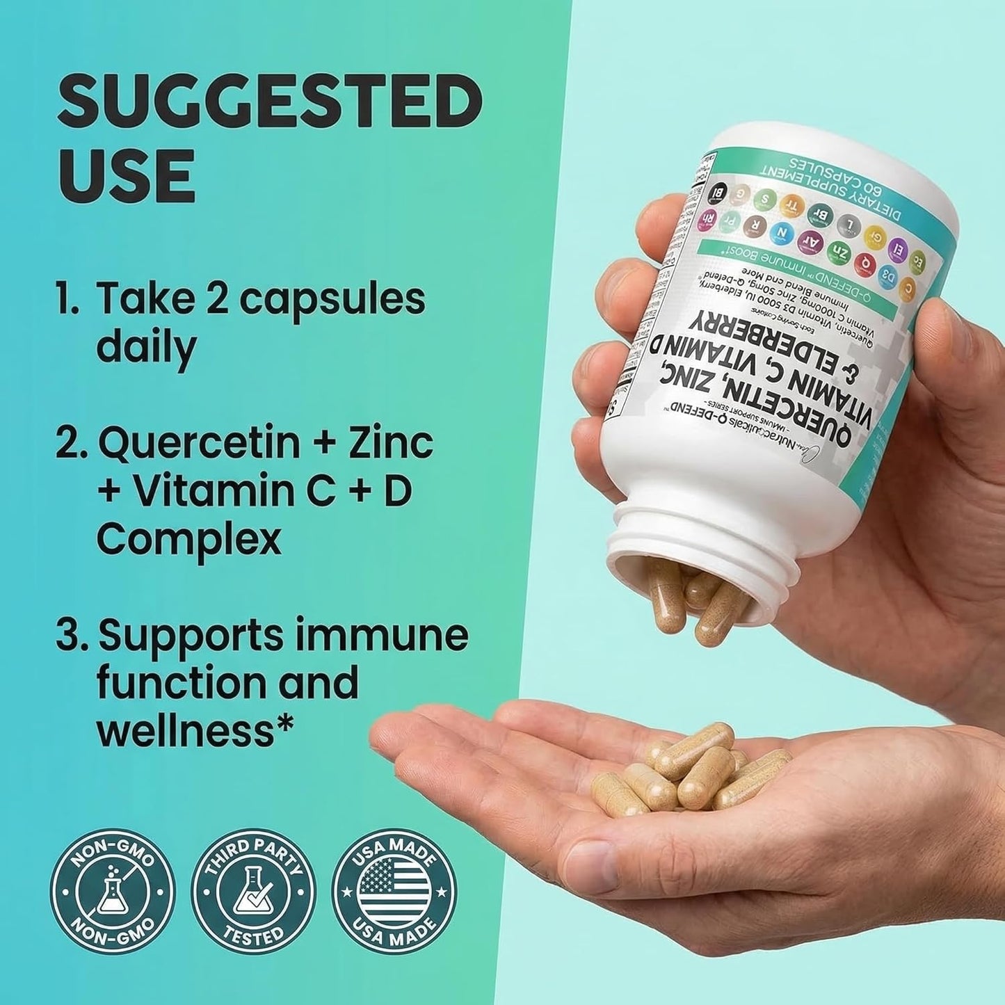 Suplemento de quercetina Q Defend con zinc, vitamina C, vitamina D,...