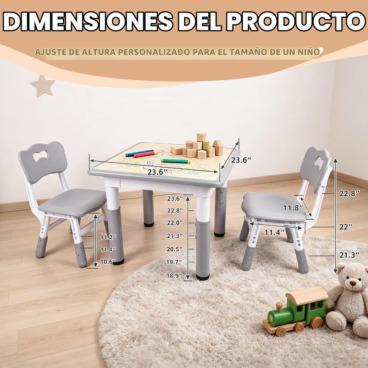 Pterying Juego de mesa y silla para niños pequeños, mesa de graffit...