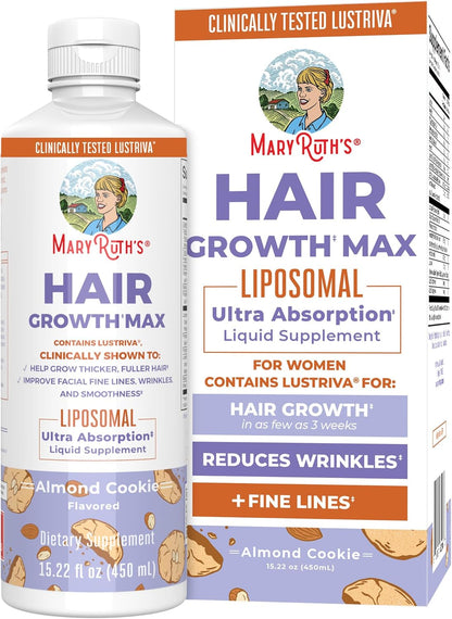 MaryRuth Organics Crecimiento de cabello MAX Liposomal para mujeres | con Lustriva® + Biotina 10000mcg + Aceite de semilla de calabaza | Cabello más grueso | Cuidado del cabello | Arrugas, líneas