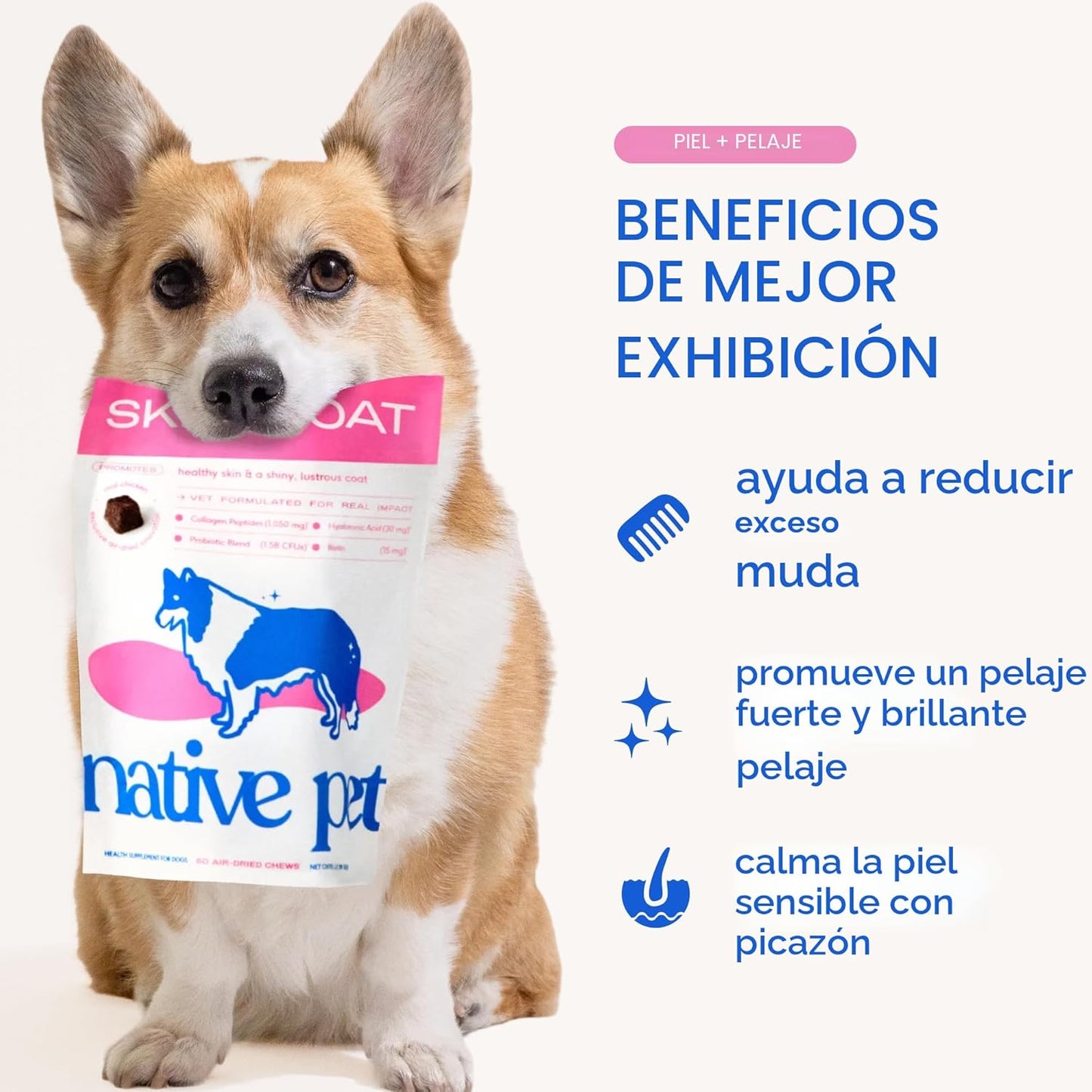 Native Pet Masticables Omega para la piel y el pelaje para perros,...