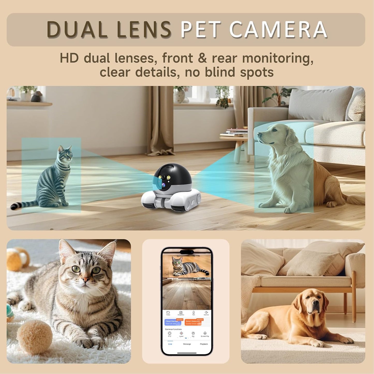 Cámara OROMVO para mascotas, cámara de seguridad de 1080p para el h...