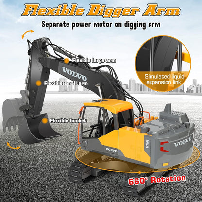 Double E Volvo - Excavadora de control remoto a escala 1:16, juguet...