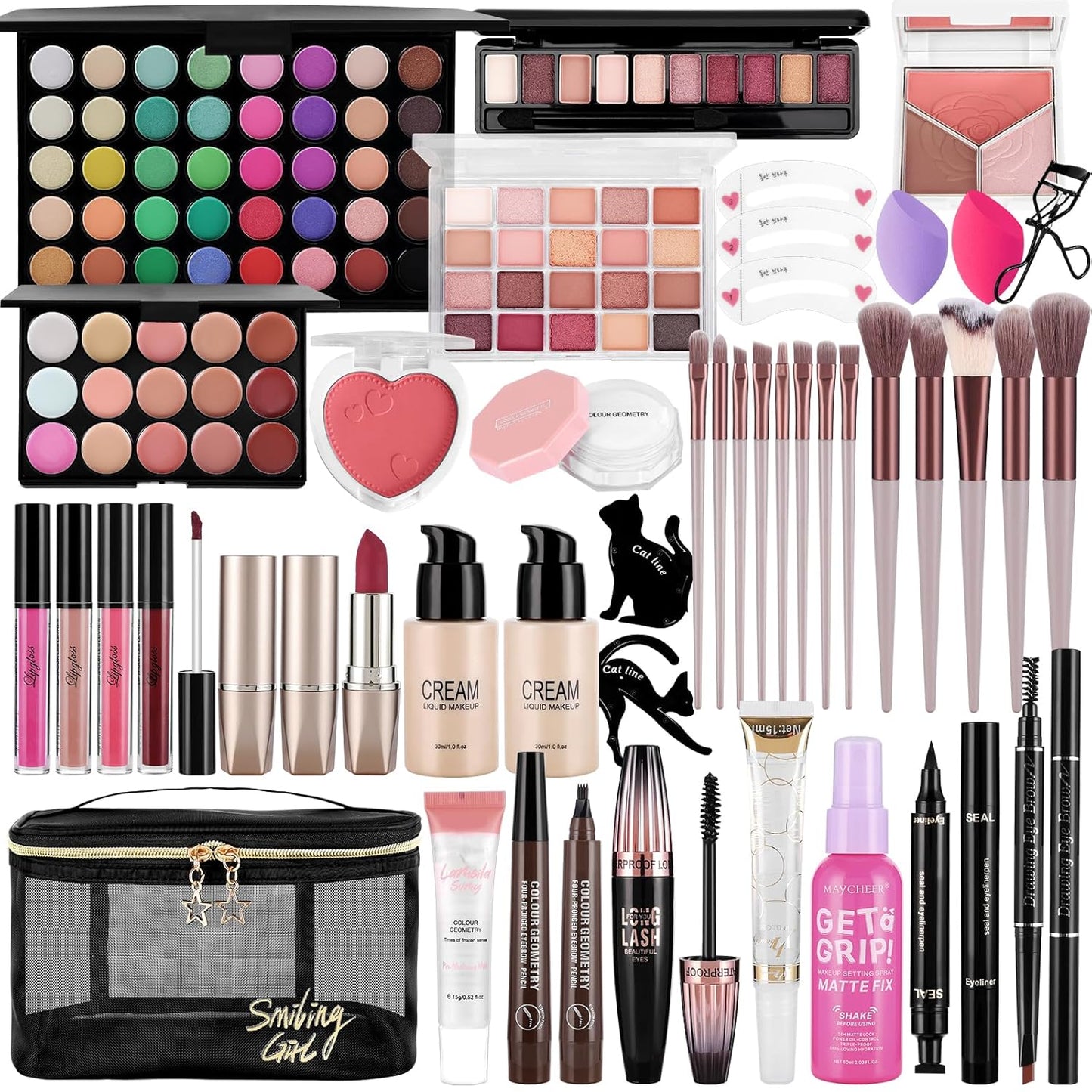 Kit completo de maquillaje para mujer, incluye base de sombra de ojos, paleta de sombra de ojos, brochas de maquillaje para adolescentes y niñas, juego de regalo de maquillaje todo en uno para mujeres