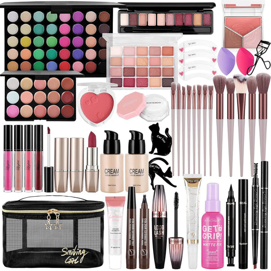 Kit completo de maquillaje para mujer, incluye base de sombra de ojos, paleta de sombra de ojos, brochas de maquillaje para adolescentes y niñas, juego de regalo de maquillaje todo en uno para mujeres