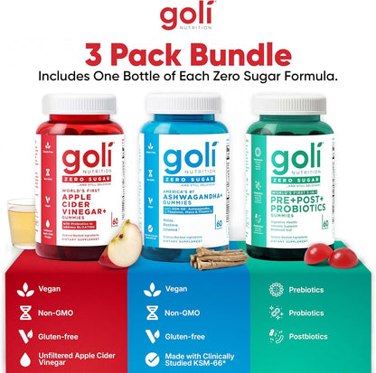 Goli Zero Sugar Trio - El Primer 3-en-1 Pre, Post, Probiótico del M...