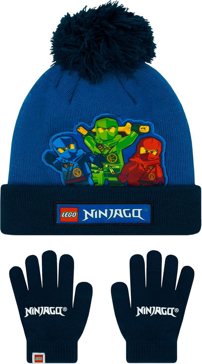 LEGO Sombrero y guantes para niños, gorro y guantes de invierno para niños, Kai, Lloyd y Jay Sombreros y gorras para niños, azul, talla única