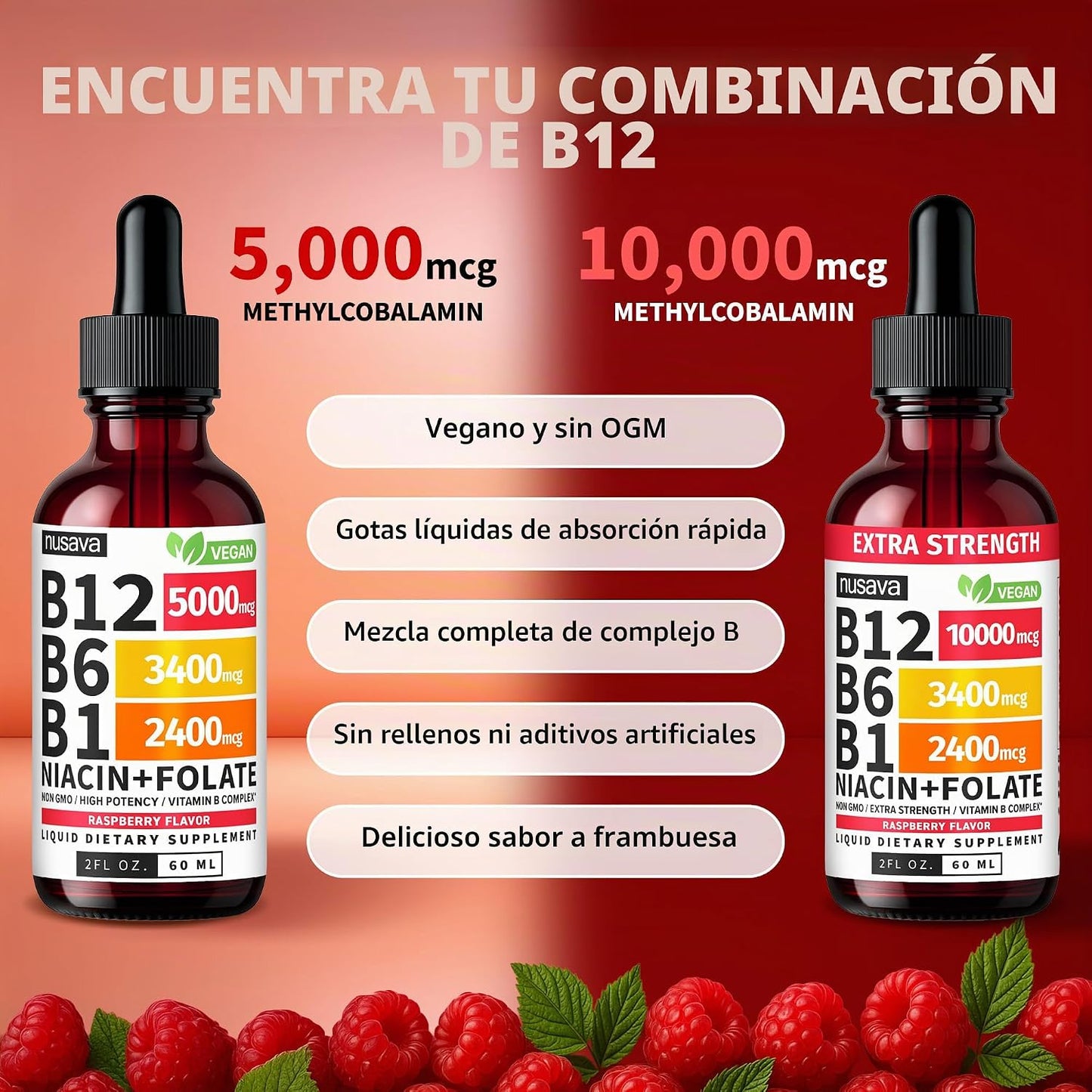Paquete de 4 gotas líquidas de vitamina B12 y B6, complejo de vitam...