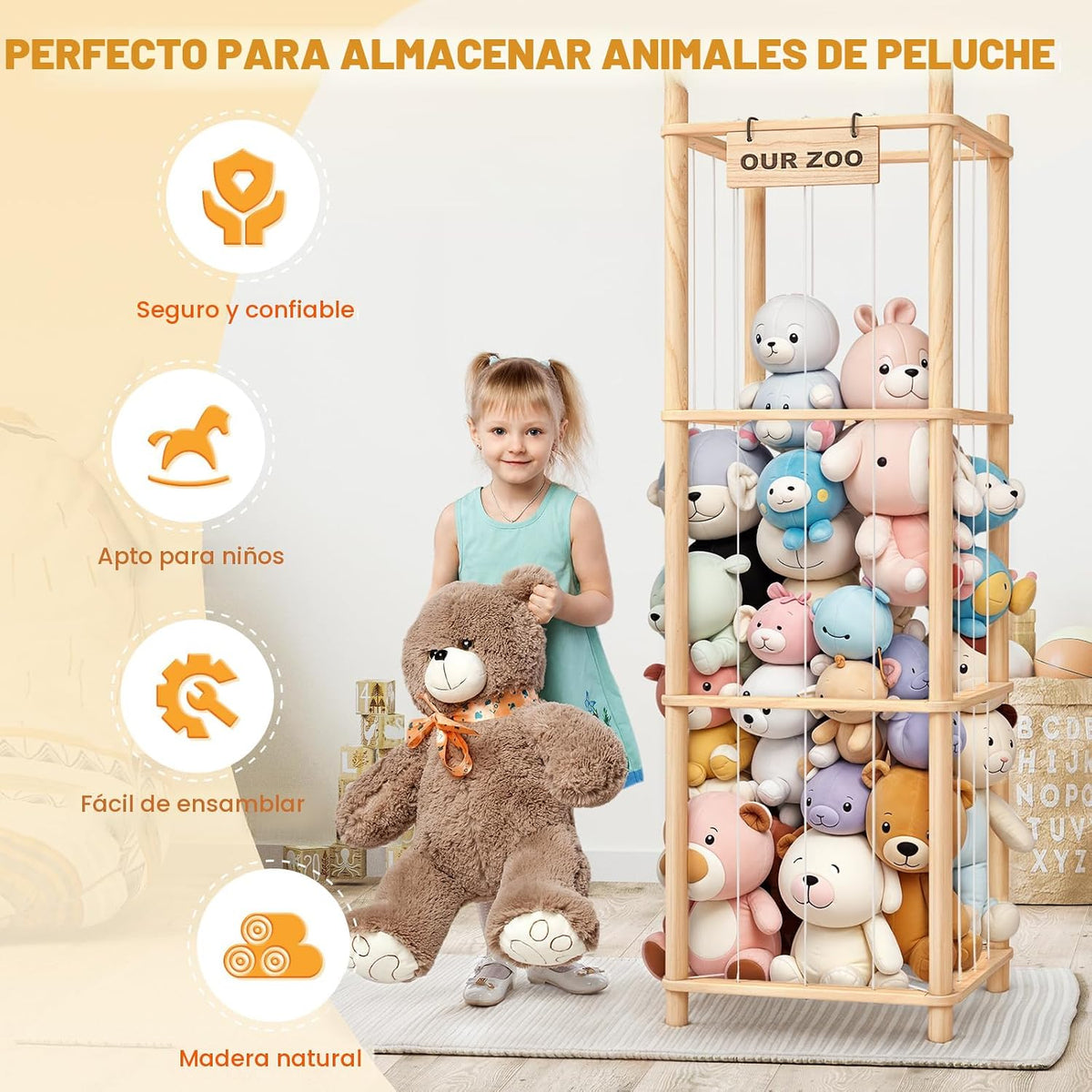 Woodure Almacenamiento y Organizador de Animales de Peluche, Soport...