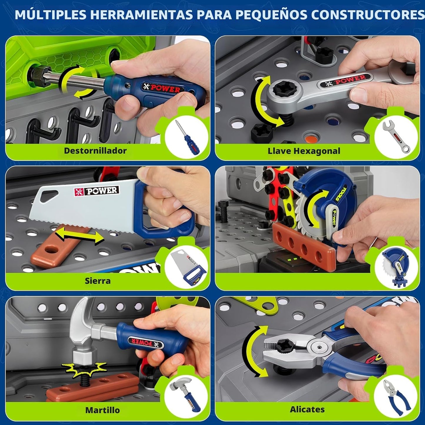 Juego de banco de herramientas para niños con taladro eléctrico y h...