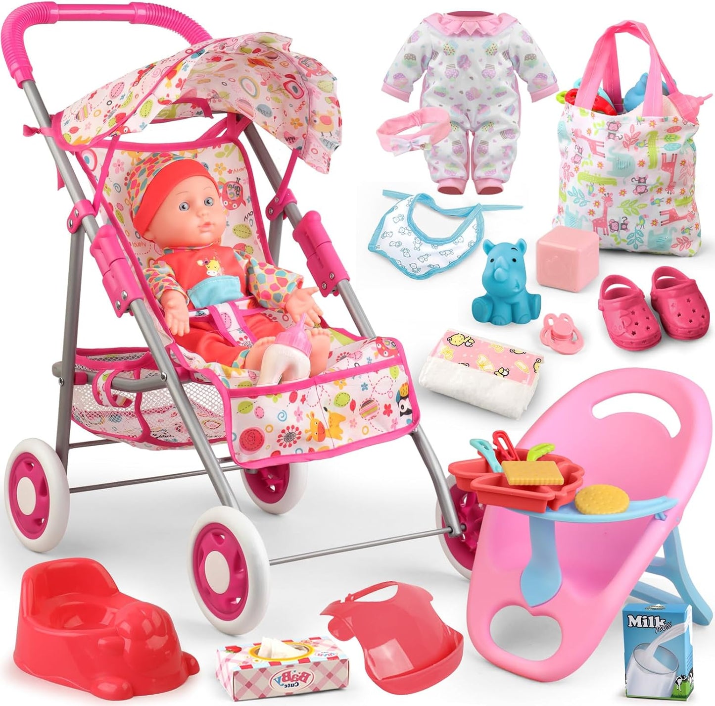 Juego de Cochecito de Muñeca Bebé, Juguetes para Niñas Pequeñas de...