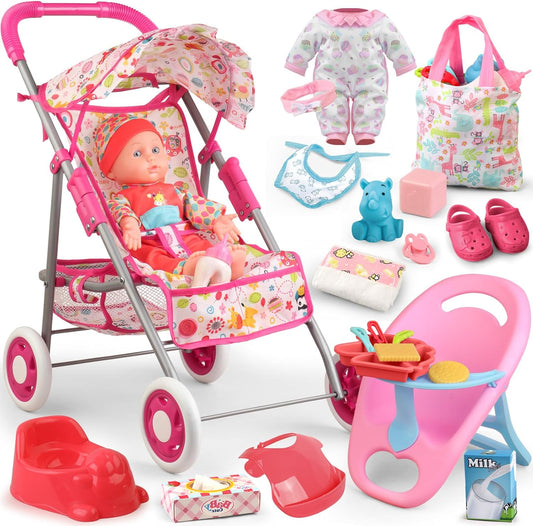 Juego de Cochecito de Muñeca Bebé, Juguetes para Niñas Pequeñas de...