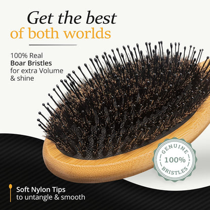 Belula Set de aseo de cabello para hombres: cepillo de cerdas de jabalí, cepillo de alfiler de nailon, peine de madera y bolsa de viaje para peinar