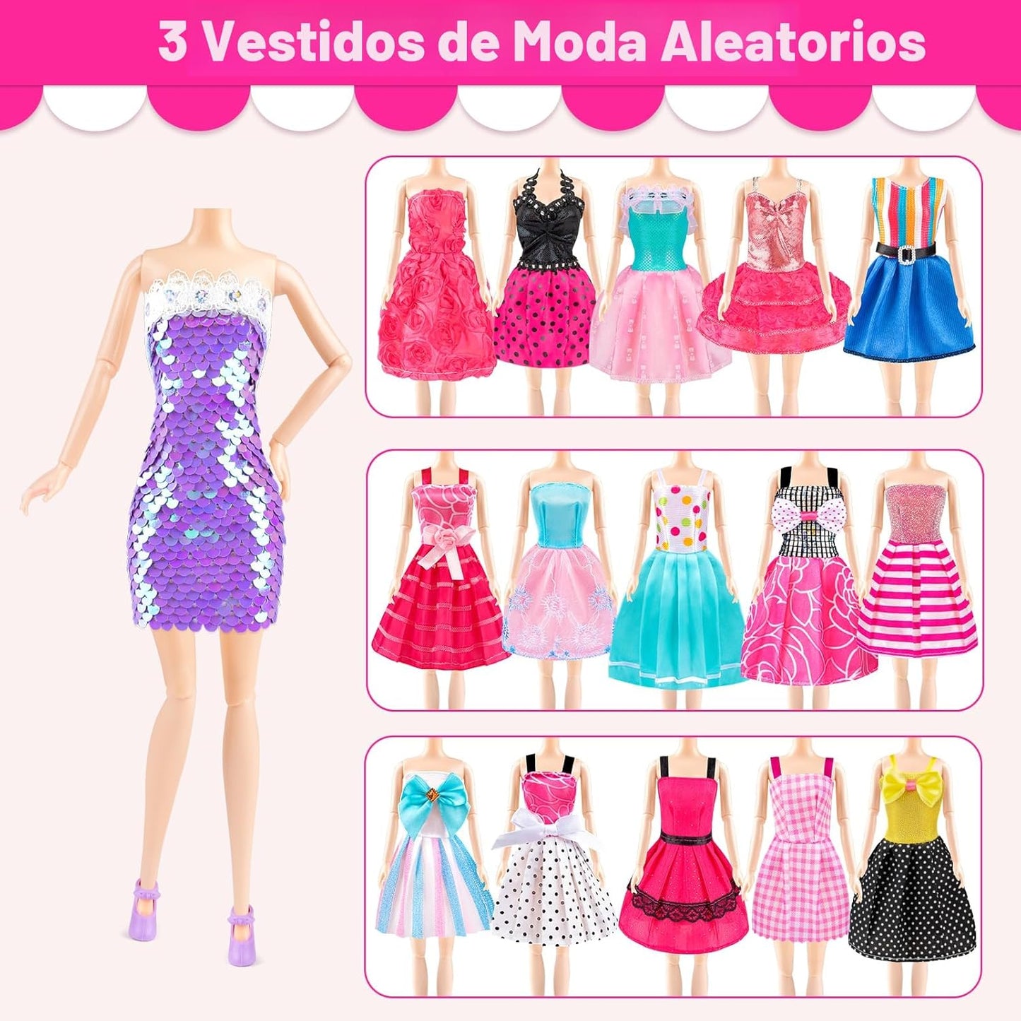 110 piezas de ropa y accesorios para muñecas y juguetes de vestir p...