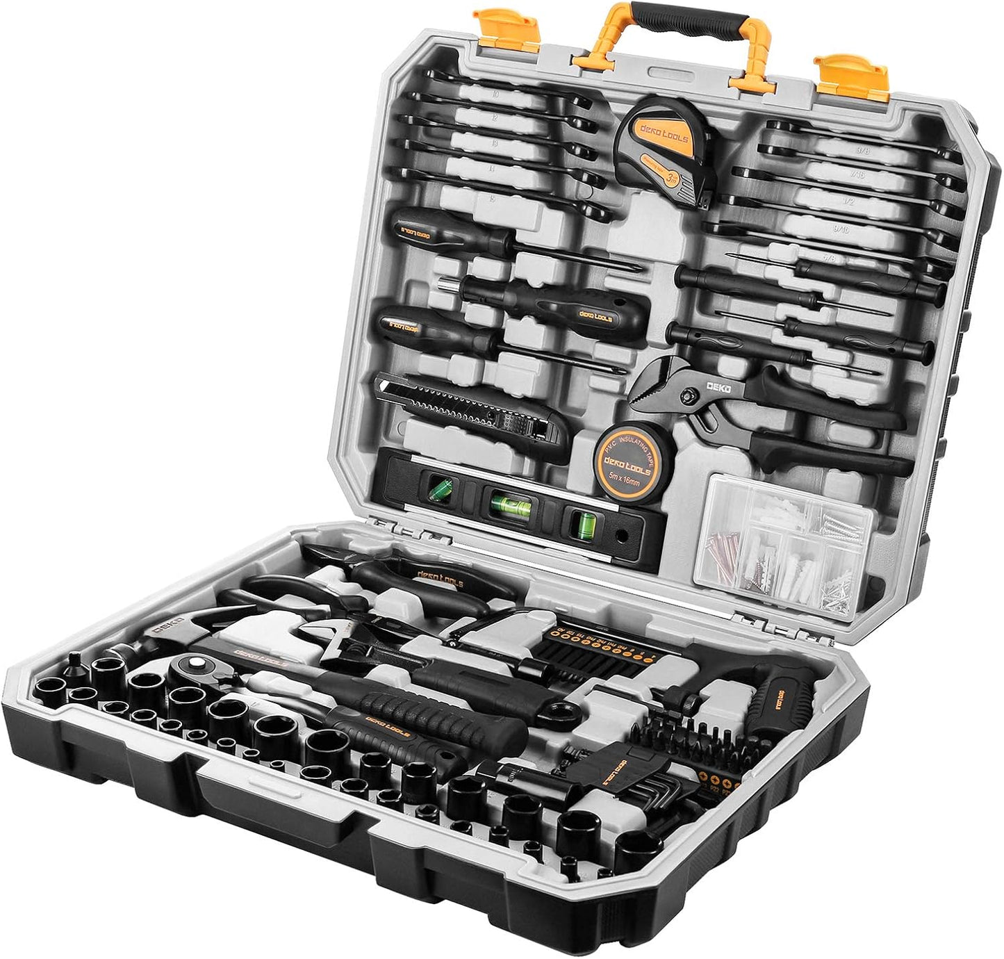 DEKOPRO Kit de herramientas manuales para el hogar general de 218 piezas, juego de herramientas profesionales de reparación de automóviles para propietarios de viviendas, juego de herramientas