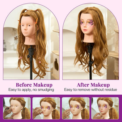 Cabeza de maniquí de 28 pulgadas con 80 % cabello humano real, cabe...