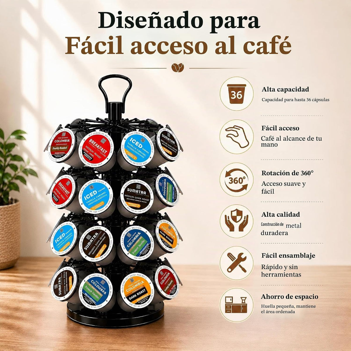 Soporte para tazas K, organizador de cápsulas de café para 36 cápsu...