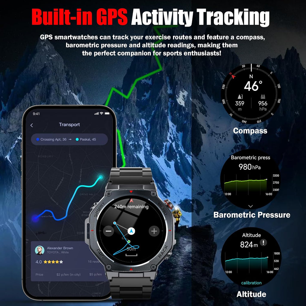 Jugeman Reloj inteligente militar para hombres GPS incorporado con...