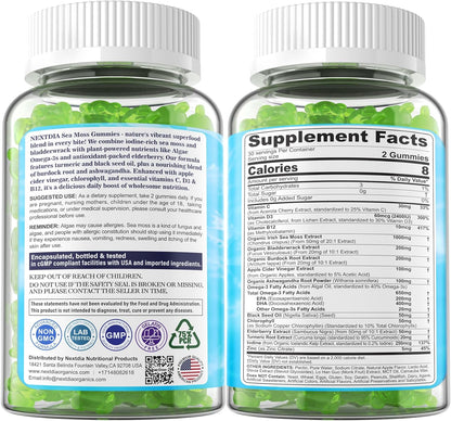 Gomitas de musgo marino + algas omega-3 para hombres y mujeres, veg...