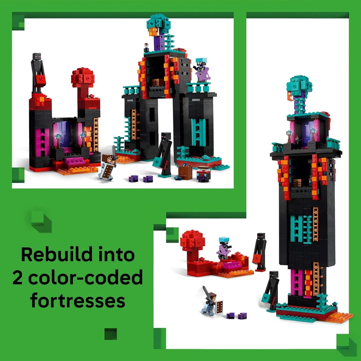 LEGO Minecraft The Enderman Tower - Juguete de construcción para niños y niñas - Set de construcción de videojuegos para niños, edades 9+ - 2 juguetes en 1 para juego imaginativo jugador contra