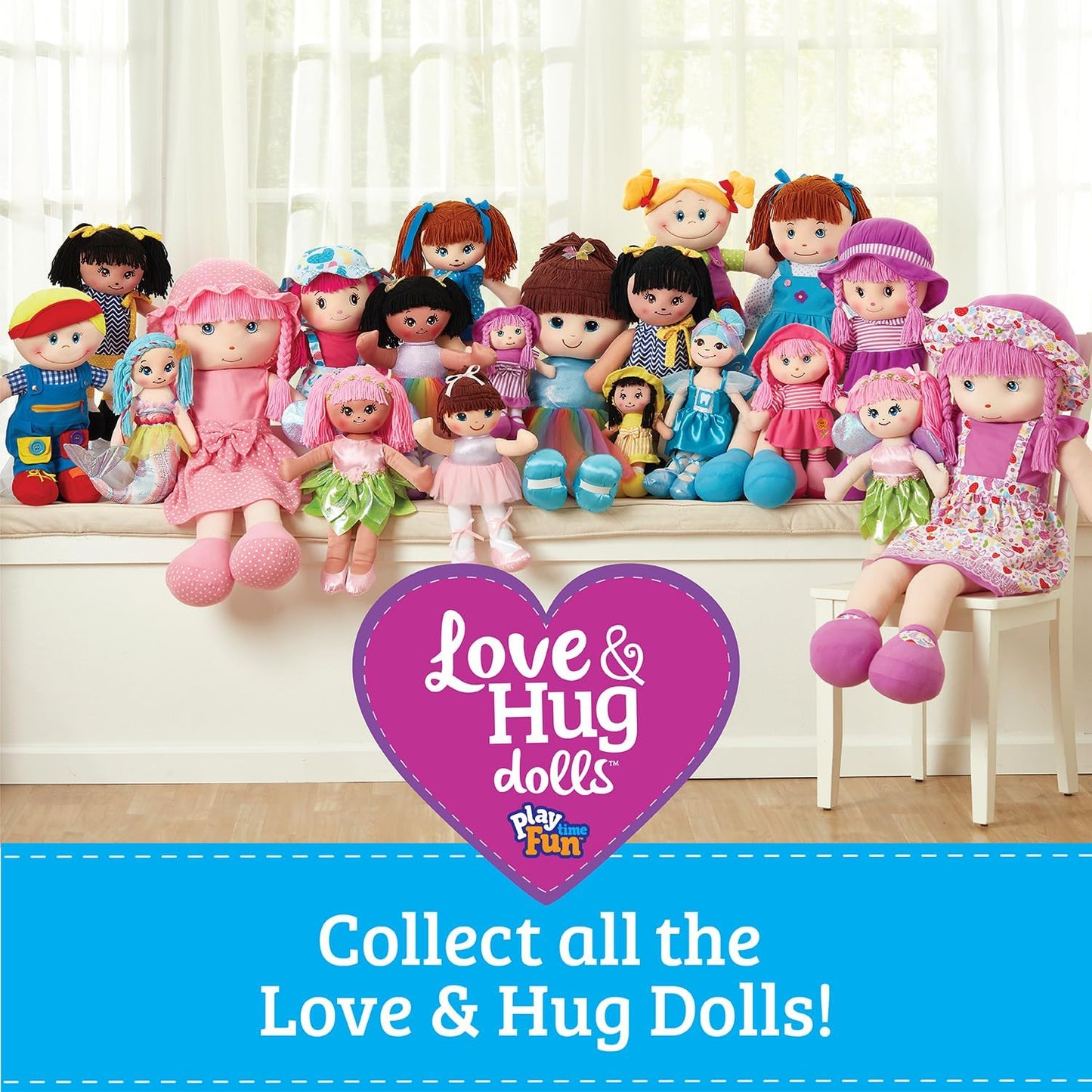 LOVE &amp; HUG Muñeca abrazable de 24 pulgadas con vestido morado y...