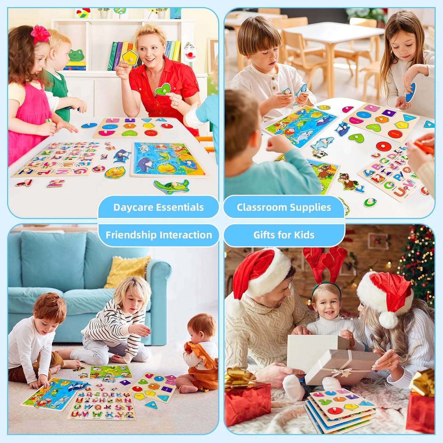Rompecabezas de madera con clavos para niños pequeños de 2, 3 y 4 años, 4 paquetes de juguetes Montessori para preescolar, rompecabezas de aprendizaje para niños pequeños de 1 a 3 años con animales
