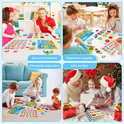 Rompecabezas de madera con clavos para niños pequeños de 2, 3 y 4 años, 4 paquetes de juguetes Montessori para preescolar, rompecabezas de aprendizaje para niños pequeños de 1 a 3 años con animales