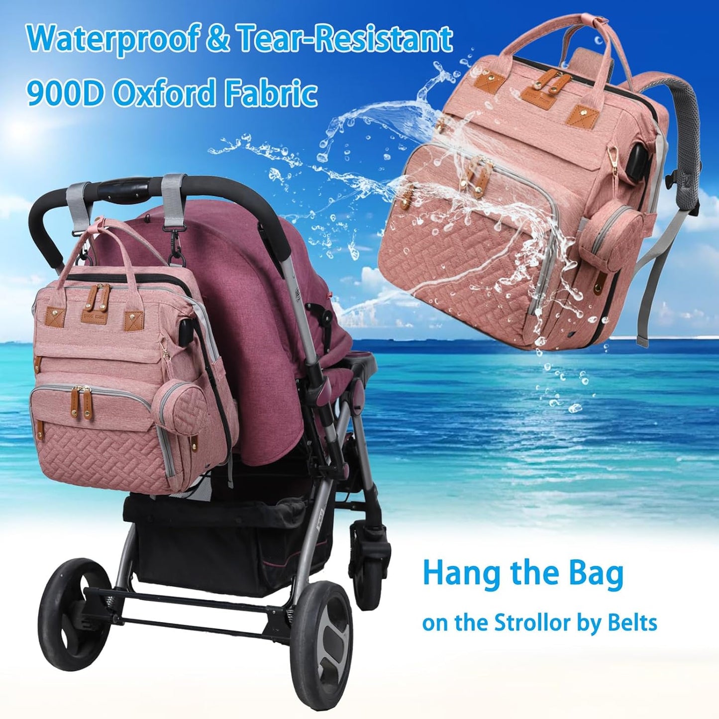Jeryswet - Mochila para pañales con cambiador, impermeable, de gran...
