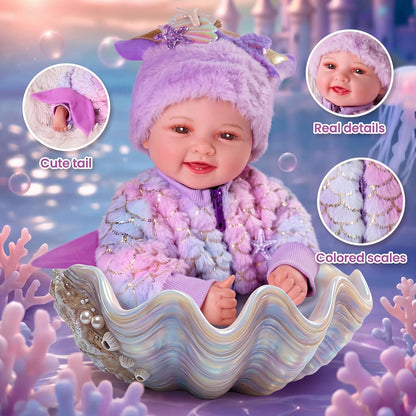 BABESIDE Muñeca de sirena para niña, 17 pulgadas, suave, realista,...
