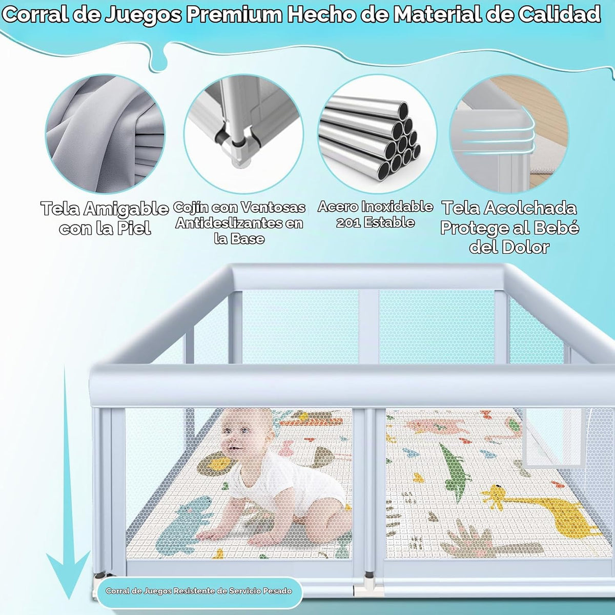 Fshibila corralito grande para bebés de 65" × 50", corralit...