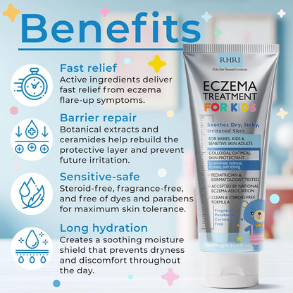 Crema para eccema para niños | Crema para eccema con avena coloidal | Cuidado de la piel de los niños para piel seca, picazón, roja e irritada con hidratación calmante | Hidratante para piel sensible