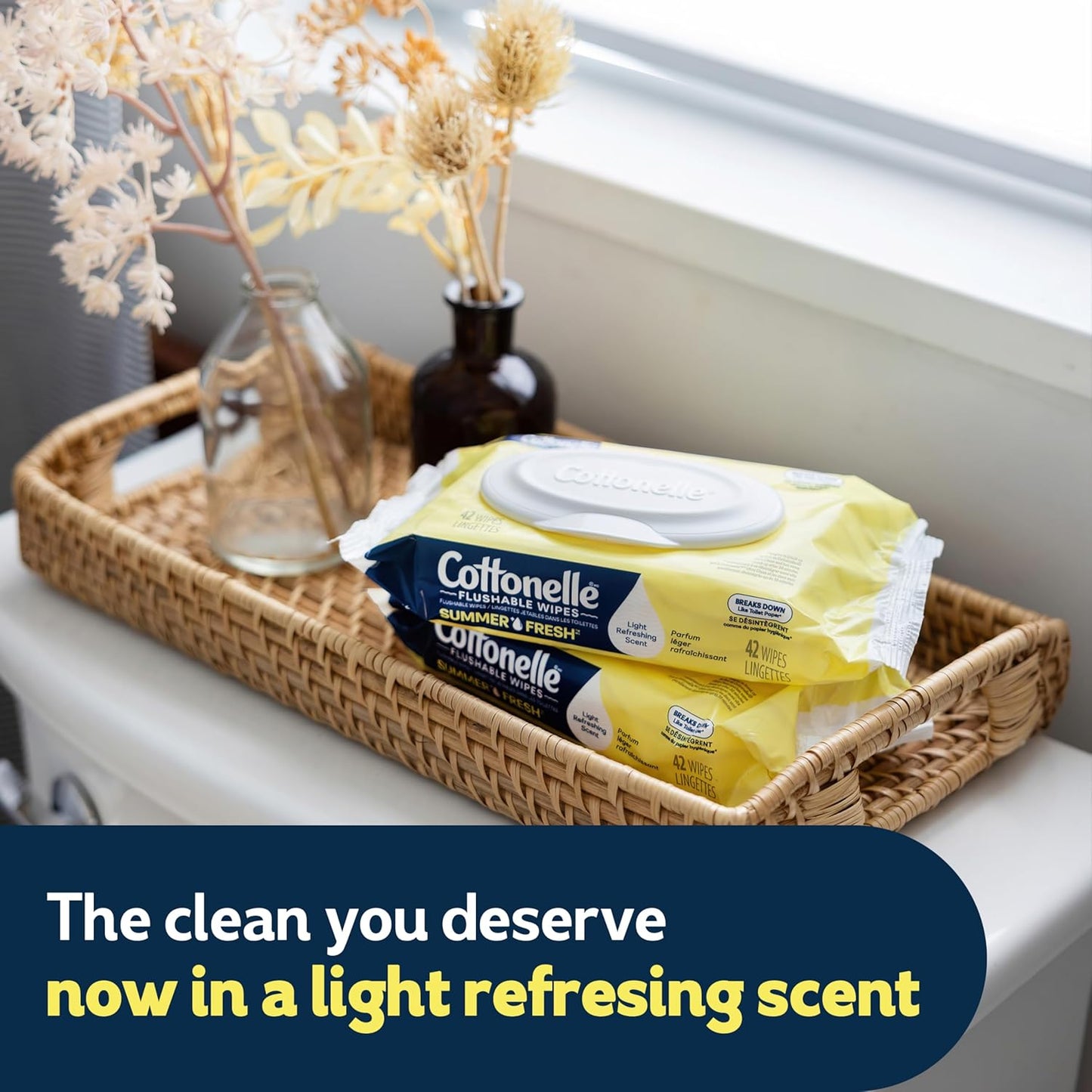 Cottonelle Toallitas desechables perfumadas Summer Fresh, 2 paquetes abatibles, 42 toallitas húmedas por paquete