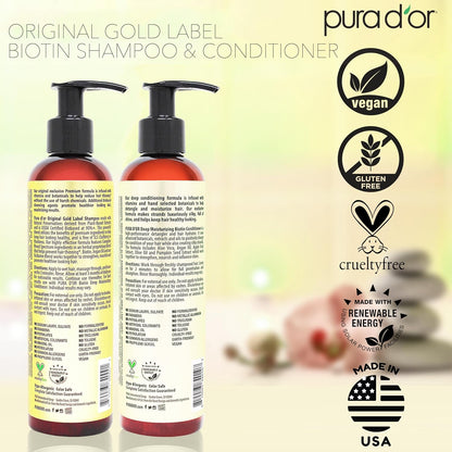 PURA D'OR Champú y acondicionador de biotina antiadelgazante, a...